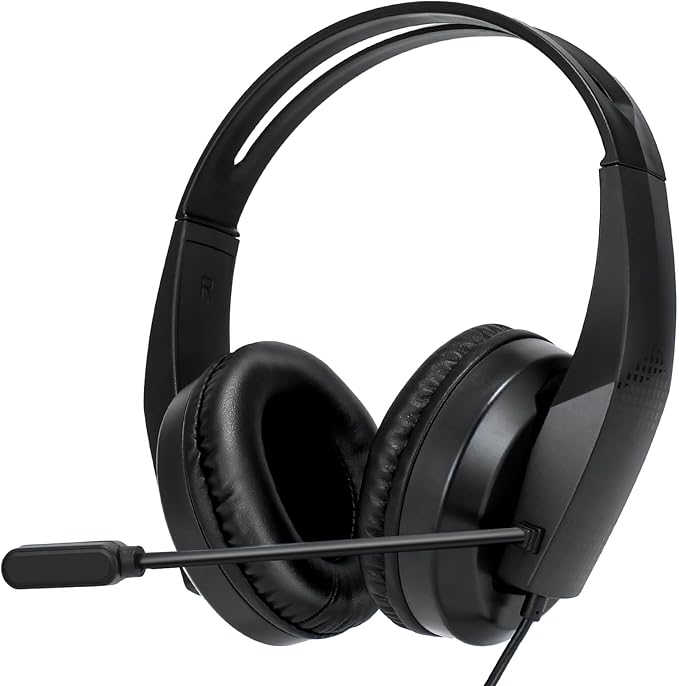 Grstltd Wired Headset with Mic for Laptop – Computer Headset for Kids Teens Adults with Noise Canceling Microphone & Volume Control – 3.5mm Stereo Headphones with Mute for Home Office Class