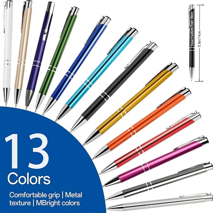 Yucold Customized ballpoint pens in bulk, personalized ballpoint pens with free engraving, for use in companies, enterprises, graduation anniversaries (Silver,13)
