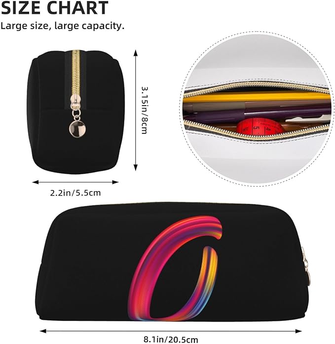 Cute Initial Pencil Case for Kids Simple Leather Pencil Pouch for Boys Girls Letter Design Pencil Box Pen Bag Pencil Pouch Office Stationery Organizer, Rainbow Letter O