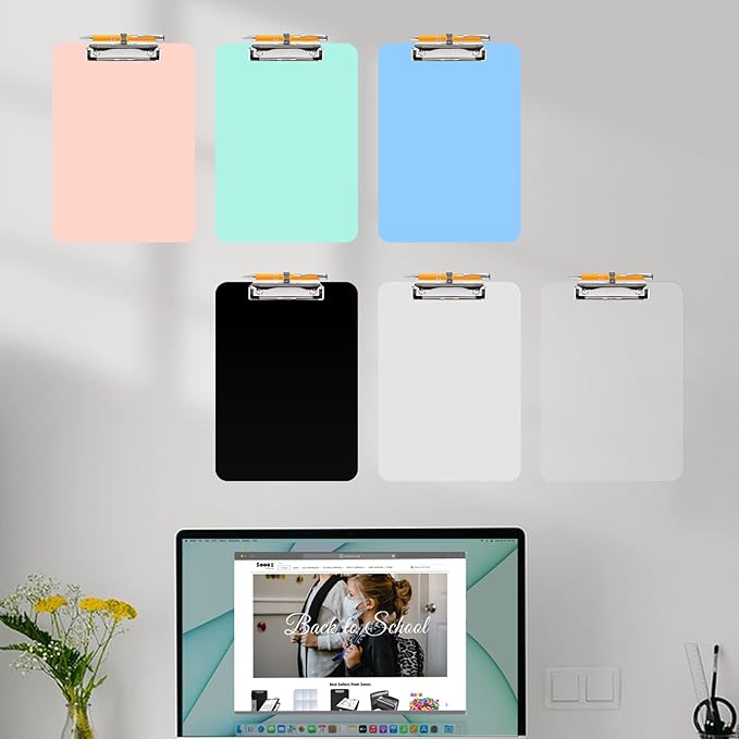 Sooez Plastic Clipboard with Pen Holder, [10% Thicker] Clip Boards 8.5x11 with Low Profile Clip, Cute Hanging Clipboard, Standard Letter Size A4 for Women Kid Teacher, Office & School Supplies, Clear