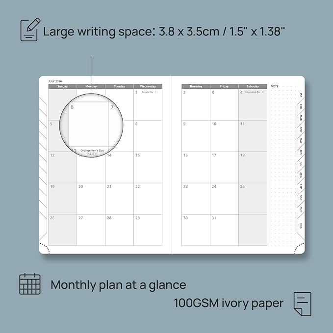 POPRUN Weekly Planner 2026 (Medium 6.5" x 8.5") Calendar 12 Months Notebook with Horizontal Layout, Leather Soft Cover, Monthly Tabs, Inner Pocket, 100GSM Thick Paper, Pen Holder - Claret