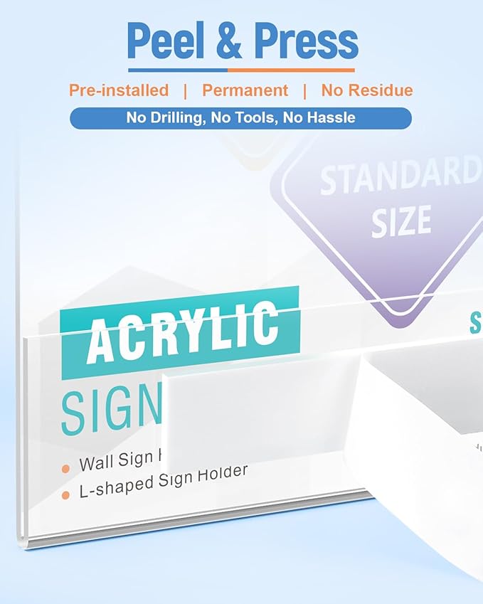 Dynta 6 Pack Acrylic Sign Holder 8.5 x 11 with Adhesive Tape, Clear Sign Holder Wall Mount, Flyer Holder Memo Document for Office Home Store Restaurant