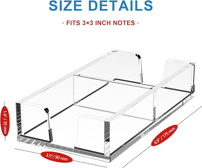 WINFFOR Acrylic Notepad Holder Dispenser - 3x3 in 2IN1 Sticky Note Memo Holder for Desk Organizer (W/O Pads) Office Desk Accessories School Supplies, Crystal Clear