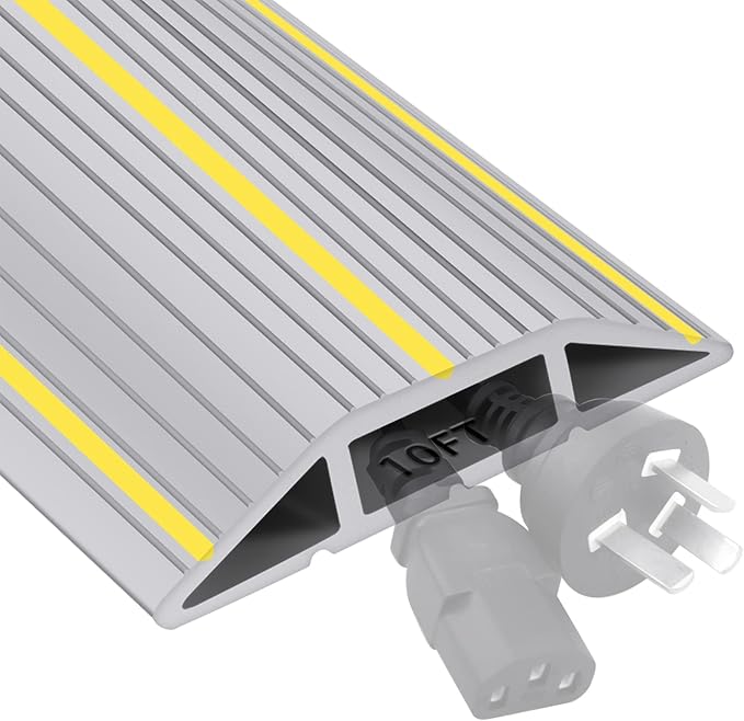 10Ft Cord Cover Heavy Duty Cable Protector 3 Channels Contains Cords Cables and Wires Easy to Unroll-Conceal Wires of Home Office Warehouse Workshop Concerts or Other Outdoors Surround (Gray-10Ft)