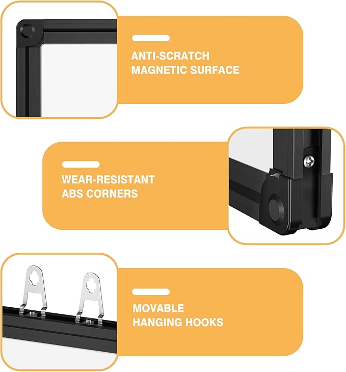Magnetic Dry Erase White Board - 46 x 33 Inch Whiteboard for Wall - 4 x 3 Large Wall-Mounted Board with Black Aluminum Frame, 1 Magnetic Eraser, 2 Pens, 1 Detachable Marker Tray, 6 Magnets