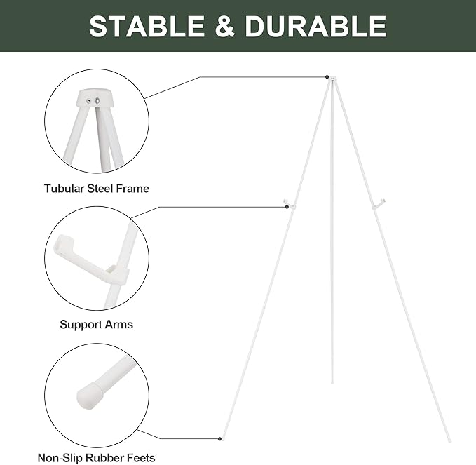 DANMO Easel Stand for Wedding Sign Poster 63'' Instant Display Easel for Floor Adjustable Metal Art Easel White 2 Pack