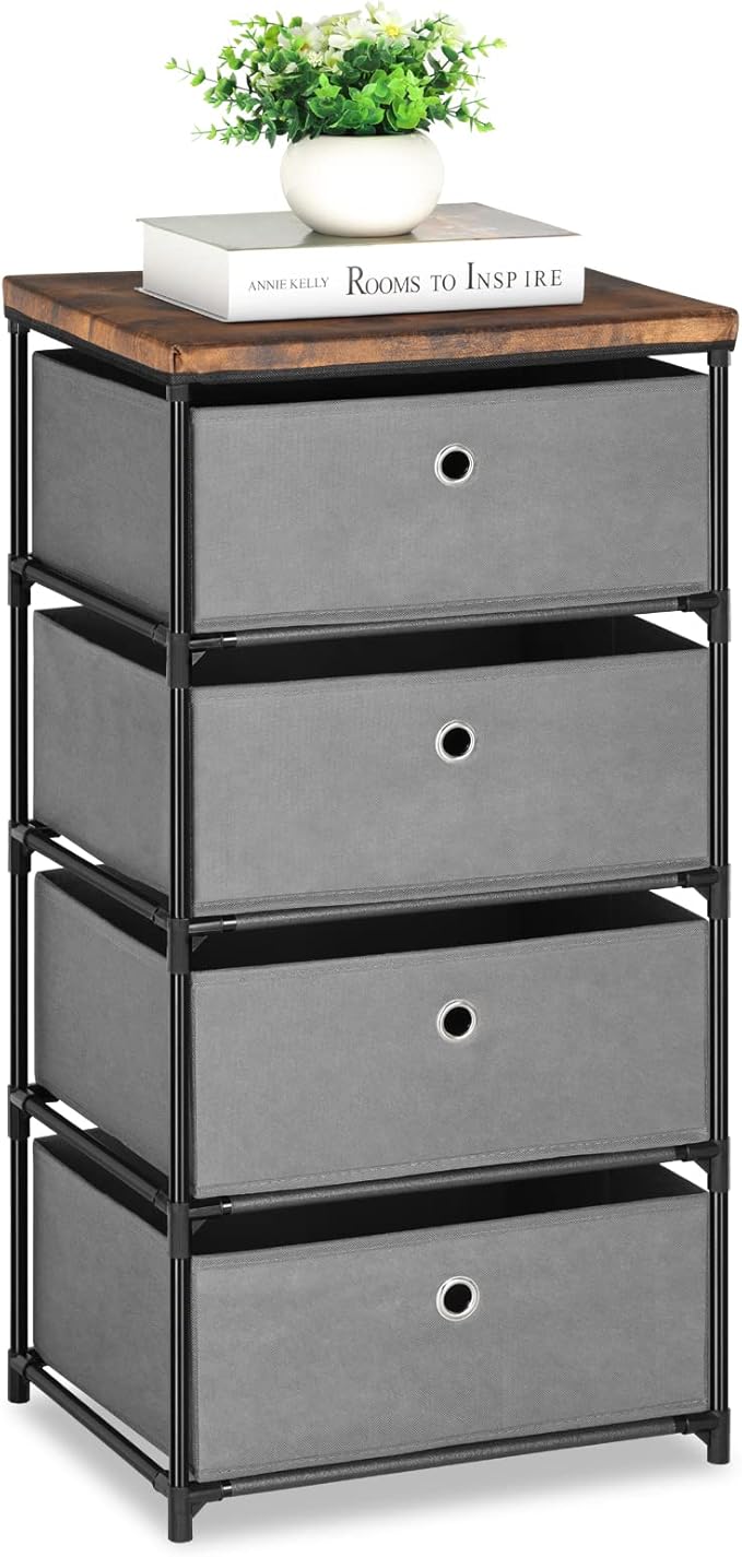 HAITRAL Drawer Clothes Organizer, Fabric Storage Chest - 4 Drawers Storage Organizer Unit for Closet, Easy Assembly Closet Dresser for Dorm, Bedroom, Hallway, Storage Bins (Gray)