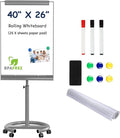 TSJ OFFICE Mobile Standing Whiteboard - 40 x 26 Inches Dry Erase White Board Tripod Whiteboard with Rolling Stand Flipchart Easel Height Adjustable