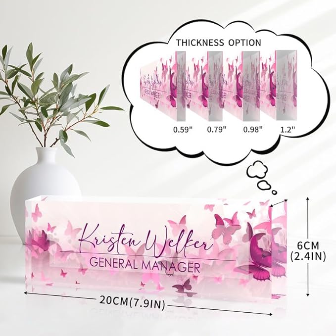 Desk Name Plate Personalized Name Plate for Desk, Office Desk Decor, 3D Style Personalized Plaque Name Plates for Desks Custom Appreciation Gifts for Boss Lady Employee Coworkers (Pastel Butterfly)