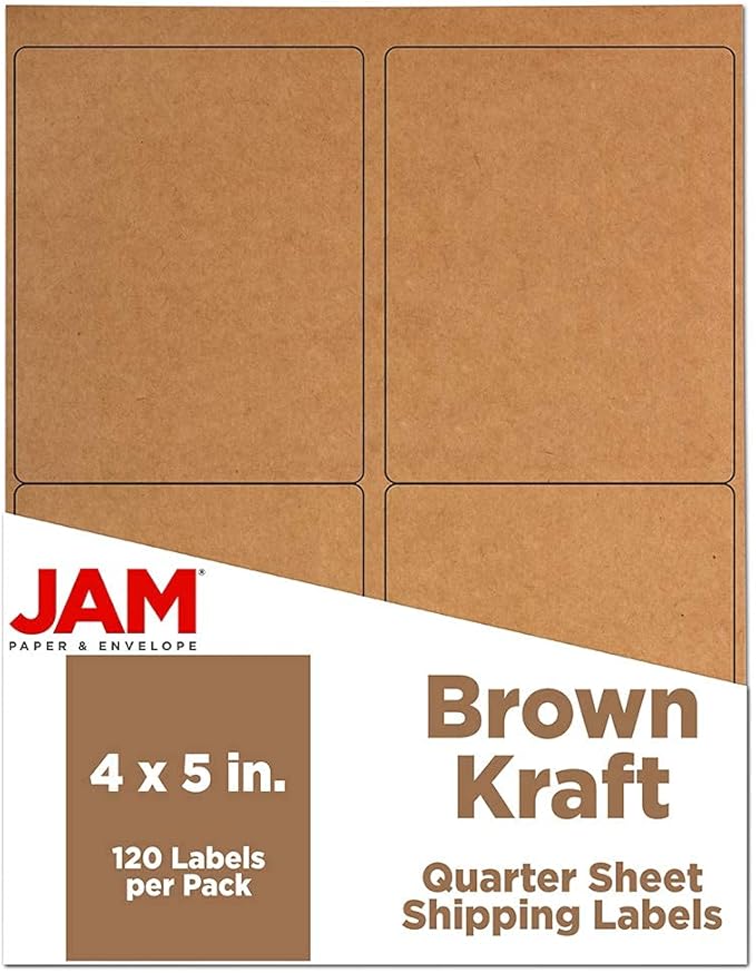 JAM PAPER Shipping Address Labels - 4 x 5 - Quarter Page/Extra Large - Brown Kraft - 120/Pack