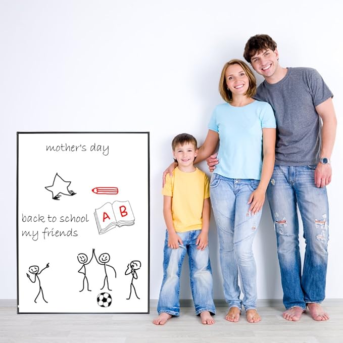 Lockways Magnetic White Board, 48" x 36" Dry Erase Board with Pen Tray Wall-Mounted Message Presentation Meno Board, Black Aluminium Framed for School, Home and Office