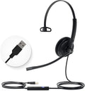 Yealink UH34 USB Headset with Mic, Single Ear Wired Headphones with Noise Cancelling Microphones, Professional Work Headphones VoIP Phone Computer Call Center Office,Ultra Light Mono