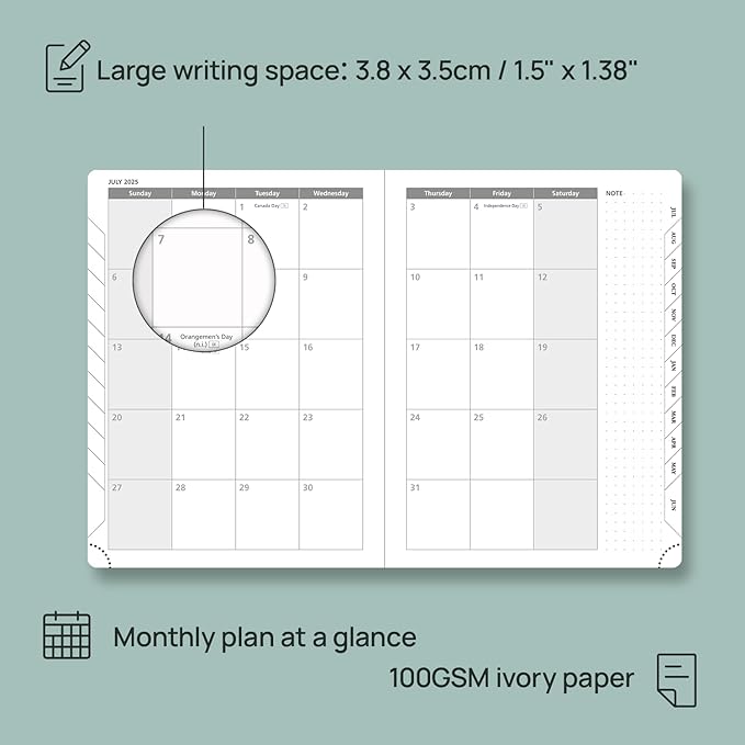 POPRUN Weekly Planner 2025-2026 (Medium 6.5''x 8.5'') Academic Calendar (JUL.25 - JUN.26) Appointment Book with Monthly Tabs, Leather Soft Cover, Inner Pocket, 100 GSM - Lilac