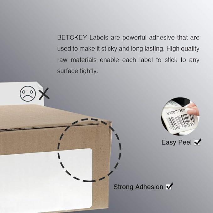 BETCKEY - 4" x 5" (102 mm x 127 mm) Large Shipping & Multipurpose Labels Compatible with Zebra & Rollo Label Printer,Premium Adhesive & Perforated [6 Rolls, 2100 Labels]