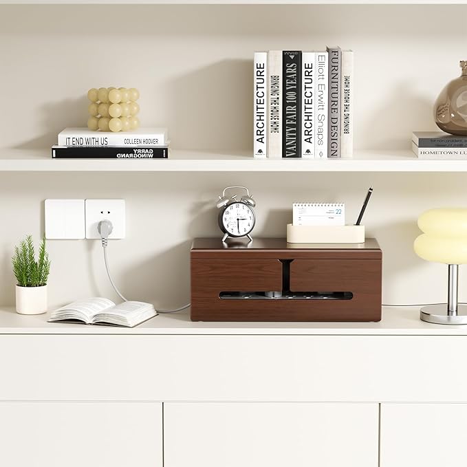 Large Cable Management Box-Stylish Wire Organizer, Wire Concealer and Wire Management Box-Wire Management Box with Protective Sleeve (Brown)