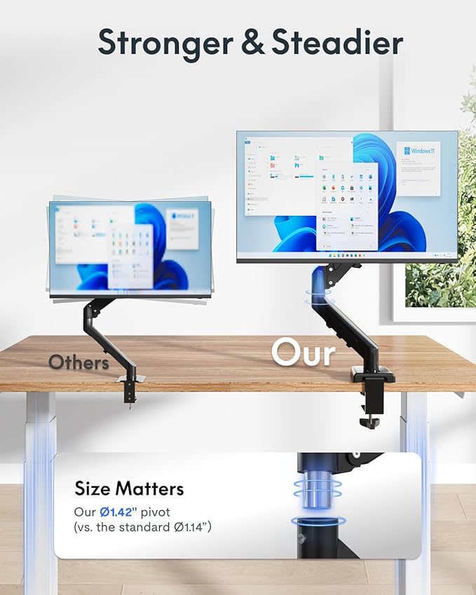 Flexispot Single Monitor Arm, 17-32 Inch Monitor Mount up to 19.84 lbs, Fast Install VESA Mount for Home Office Gaming, Full Adjustable Gas Spring with C-Clamp and Grommet Base, Black