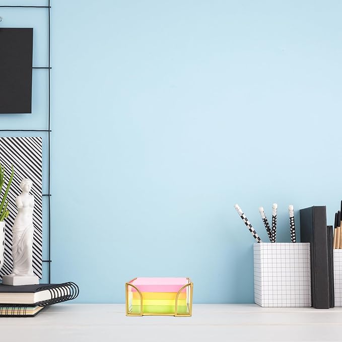 Glass Sticky Note Holder, Gold Post It Note Dispenser for Desk,3 x 3 Inch Post It Note Holder,Stylish Sticky Note Dispenser for Home Office Desk