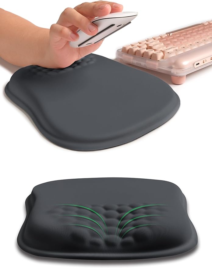 Hokafenle Ergonomic Wrist-Hugging Mouse Pad Wrist Support, U-Shaped Holding Wrist Rest Mousepad for Carpal Tunnel Pain Relief with Cushioned Memory Foam Slope Massage Bulge (10.2x8.3 in,Dark Grey)