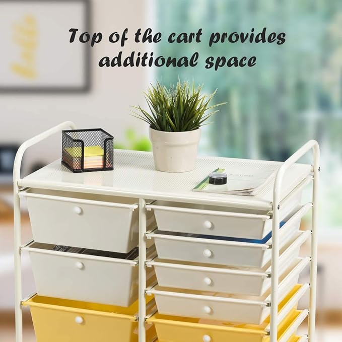 ARLIME 15-Drawer Storage Cart, 15 Drawer Trolley, Rolling Organizer Cart, Scrapbook Paper Organizer, Suitable for Office and School, Rolling Office Storage Tools (Yellow&White&Grey)