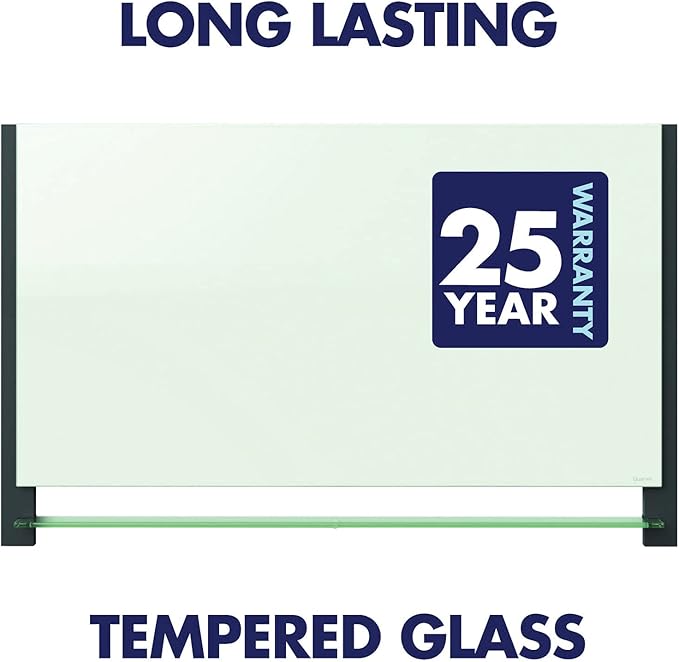 Quartet Glass Whiteboard, Magnetic Dry Erase White Board, 74" x 42", Wide Format with Invisible Mount, Black Aluminum Frame, Evoque (G7442BA)