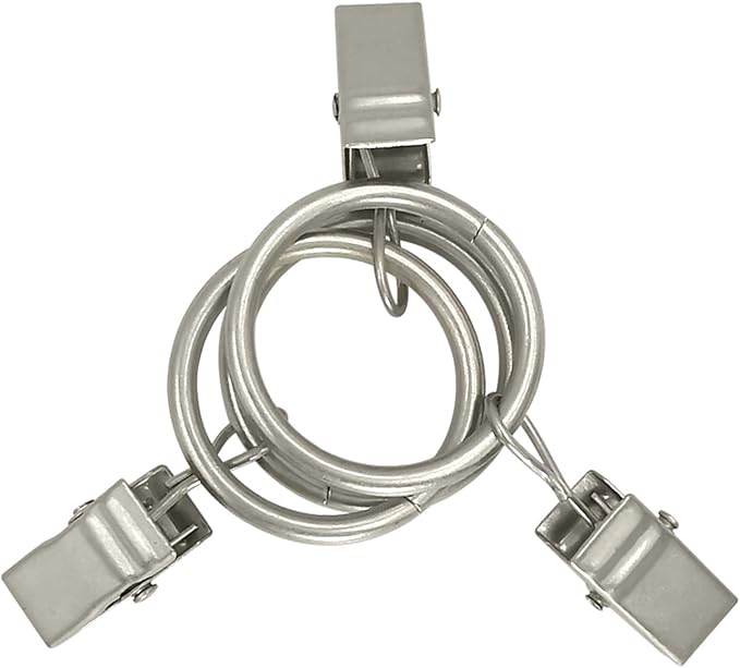 AMZSEVEN 100 Pack Metal Curtain Rings with Clips, Drapery Clips with Rings, Drapes Rings 1 inch Inner Diameter, Fits Diameter 5/8 inch Curtain Rods, Matte Silver