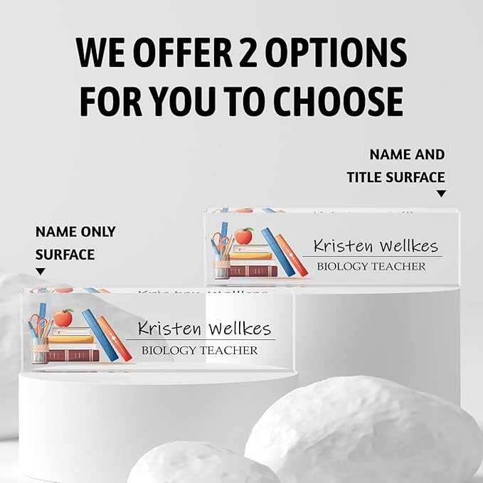 Custom Desk Name Plate Personalized, Acrylic Name Plates for Desk, Office Decor Personalized Gifts for Teacher Coworkers Boss Nurse (Books)