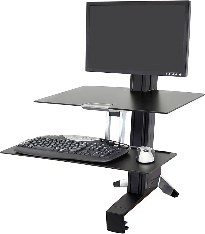 Ergotron – WorkFit-S HD Single Monitor Standing Desk Converter, Sit-Stand Workstation for Tabletops – 16 to 28 lbs, Black