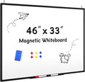 Magnetic Dry Erase Whiteboard - 46 x 33 Inch White Board - 4 x 3 Large Wall-Mounted Board with Black Aluminum Frame, 1 Magnetic Eraser, 2 Pen, Detachable Marker Tray, 6 Magnets