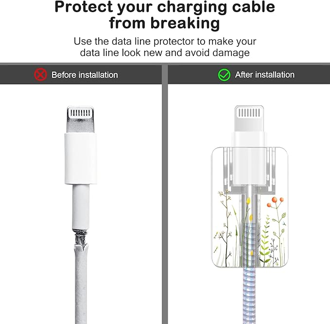 CameCosy Cute Cable Protector for iPhone Charger Clear with Weed Grass Flowers Pattern,Unique Design Data Cable Phone Charger Data Line Earphone Wire Saver for iPhone X 13 12 14 Pro Max for iPad