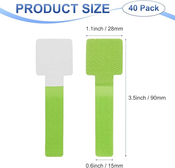 40-Pack Hook and Loop Cable Ties, 3.5 x 1.1 Inch Enhanced Self-Adhesive Cord Organizer for Desk/Home/Wall/Office Essentials, Cable Management Under Desk [Green]