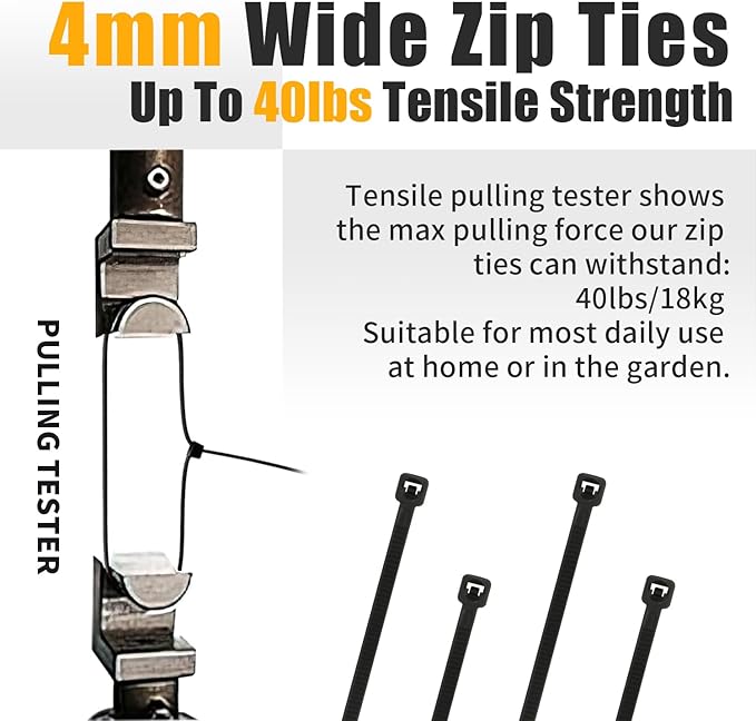 Zip Ties 12 Inch 1000 Pack Black Zip Ties Small Cable Ties 50lbs Tensile Strength UV Resistant Industrial Wire Ties Bulk Electrical Plastic Tie Wraps Tie Straps for Outdoor Use, Home Cable Management