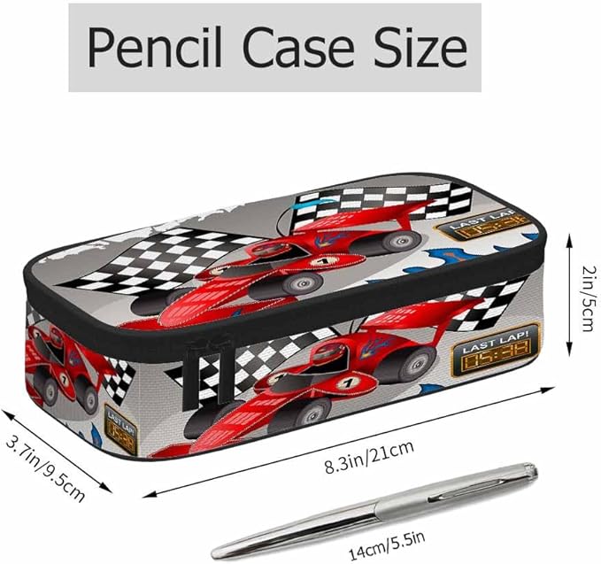 Racing Car Pencil Holder Bag Flames Cool Red Gray Pencil Case College Office School for Teens Boy Girl