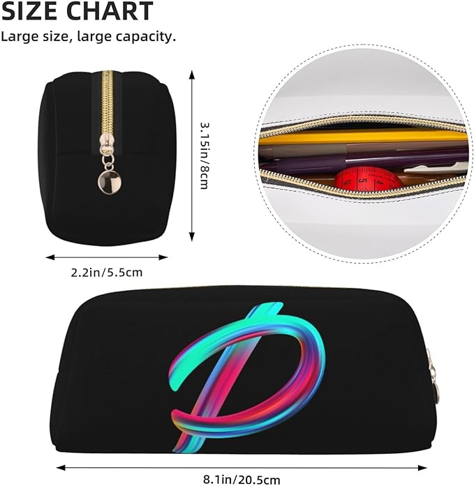 Cute Initial Pencil Case for Kids Simple Leather Pencil Pouch for Boys Girls Letter Design Pencil Box Pen Bag Pencil Pouch Office Stationery Organizer, Rainbow Letter P