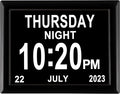 7.85 Inch Dementia Clock for Seniors - Extra Large Display Digital Wall Clock with Day & Date, 12 Custom Alarms - High Contrast for Low Vision, Memory Care (Black)