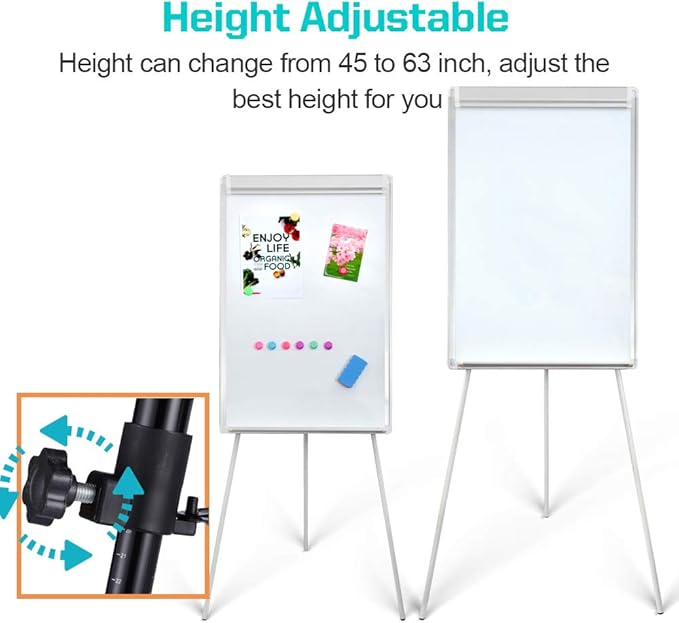 Whiteboard Easel 36" x 24" Height Adjustable, Magnetic Dry Erase Board with Tripod Stand, Portable Presentation Easel Includes Flip Chart Paper Pad (25 Sheets), Magnets & Eraser