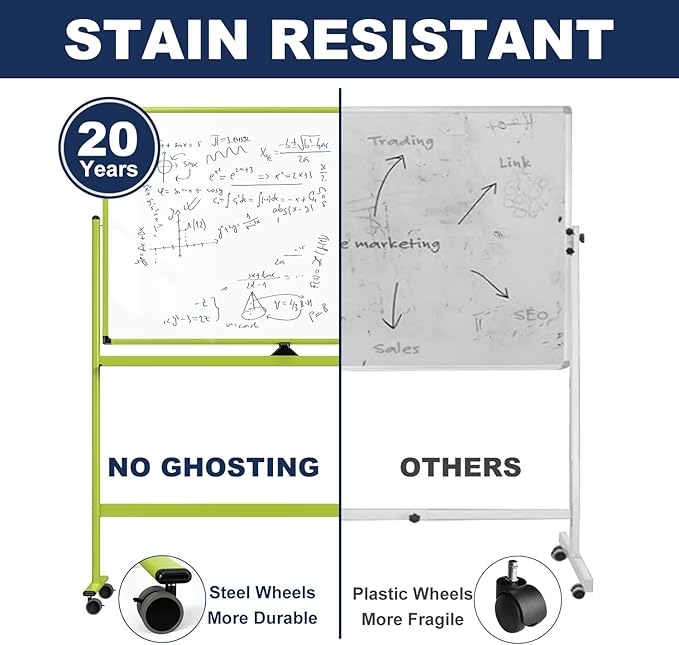 Large Dry-Erase Rolling Magnetic Whiteboard - 48 x 32 Inches Dry Erase Board with Stand Height Adjust Double Sides Mobile White Board Easel on Wheels with 25 Sheets Paper Pad Office, Home & Classroom