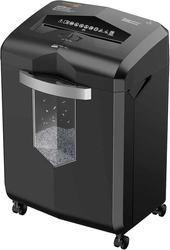 Bonsaii 16-Sheet Micro-Cut Paper Shredder 60-Minute Heavy Duty Office Use with 6-Gallon Bin P-4 Security for CD Credit Card and Staples