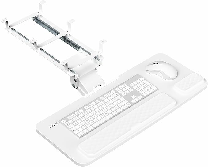 VIVO Premium Adjustable 27 x 11 inch Computer Keyboard and Mouse Platform Tray, Ergonomic Under Table Desk Mount Drawer with Padding, White, MOUNT-KB27P-W