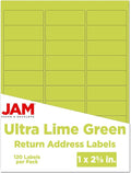 JAM PAPER Return Address Labels - Standard Mailing - 1 x 2 5/8 - Ultra Lime Green - 120 Shipping Labels/Pack