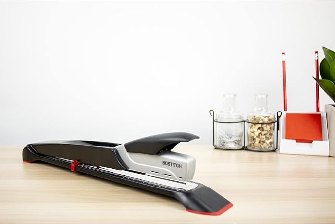 Bostitch Office Booklet Stapler - One Finger, No Effort, Spring Powered, Long Reach Stapler - Silver (1610)
