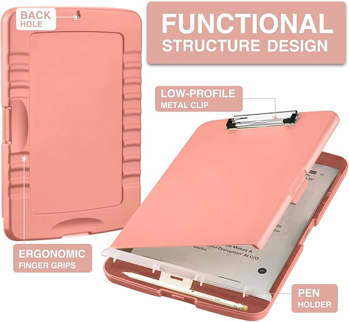 Sooez Clipboard with Storage, High Capacity Nursing Clip Board 8.5 x 11 with Pen Holder & Low Profile Clip, Plastic Clipboards Case Box, Teacher Must Haves School Office Supplies,Letter Size/ A4
