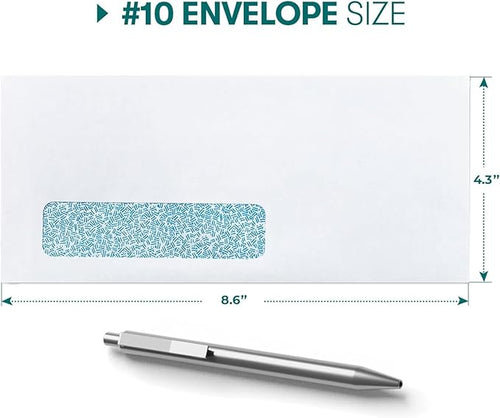 500 pack #10 Single Window Custom Printed Envelopes - Self Seal Security Envelopes, Flip and Stick Closure, Text and Logo Customization, White Security Tinted 24lb Paper - 4 1/8 x 9 1/2 Inches