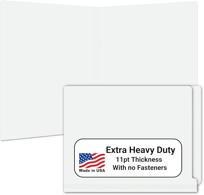 White File Folders, USA Made, Doctor Stuff, No Fasteners, Durable 11pt, Reinforced End Tab File Folders, Colored Office & Medical Charts and Patient Chart, Box of 100