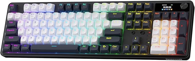 Redragon K761 Wireless Gasket Gaming Keyboard w/Hype Screen & Knob, 104 Keys Mechanical Keyboard, Easy-Control 1.14’’ TFT Info Display, 5-Layer Noise Dampening, Custom Linear Switch, Abyssal Blue