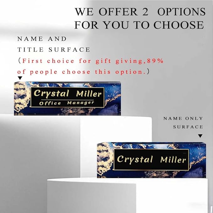 Office Desk Name Plate Personalized, Custom Plates for Desks on Acrylic Glass, Decor Nameplate, Accessories, Personalized Gift Boss Coworkers (Black Marble),(731)