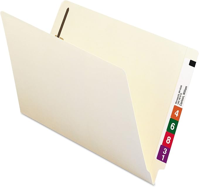 Smead End Tab Fastener File Folder, Shelf-Master® Reinforced Straight-Cut Tab, 2 Fasteners, Legal Size, Manila, 50 per Box (37115)