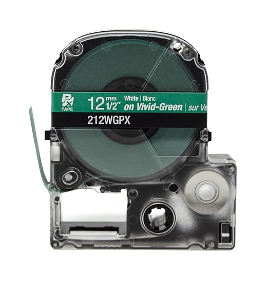 Epson LABELWORKS 212WGPX Genuine PET (Polyester) Tape Cartridge - White on Green Label Maker Tape - 1/2" (12MM) Wide, 30'