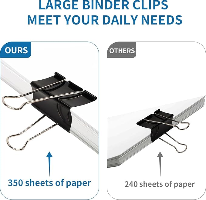 Aumsica Jumbo Binder Clips 3 Inch - Extra Large Binder Clips 16 Pack, Heavy Duty Office Binder Clips for Paper, Documents, School & Office Supplies (16, 3 inch)