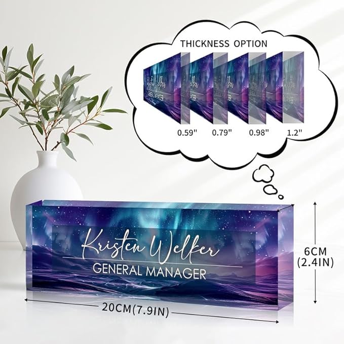 Desk Name Plate Personalized Name Plate for Desk, Office Desk Decor, 3D Style Personalized Plaque Name Plates for Desks Custom Appreciation Gifts for Boss Lady Employee Coworkers (Aurora Polaris)