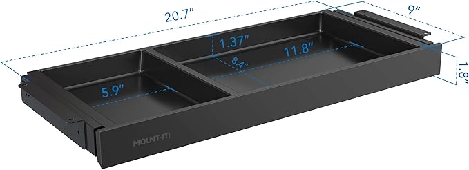 Mount-It! Under Desk Storage Drawer - Shallow Under Desk Drawer Organizer - Standing Workstation Storage Attachment - 20.7" Width Under Table Counter Pull Out Compartment - Black